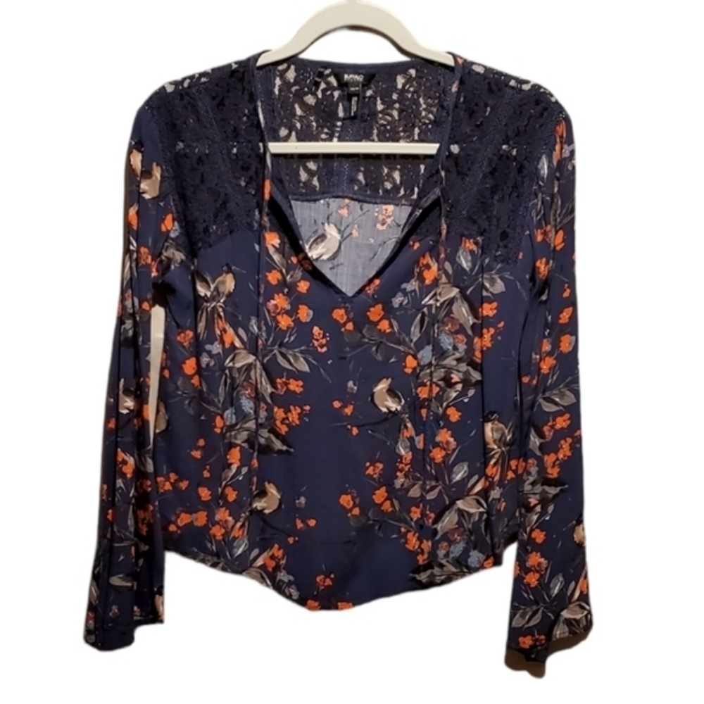 Buffalo David Bitton Floral Lace Rayon Blouse Top Size XS